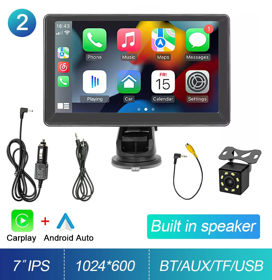 Portable Touch Screen 7inch IPS CarPlay Android Auto Car Radio Multimedia Video Player GPS Navigation  Wifi  Rear View Camera