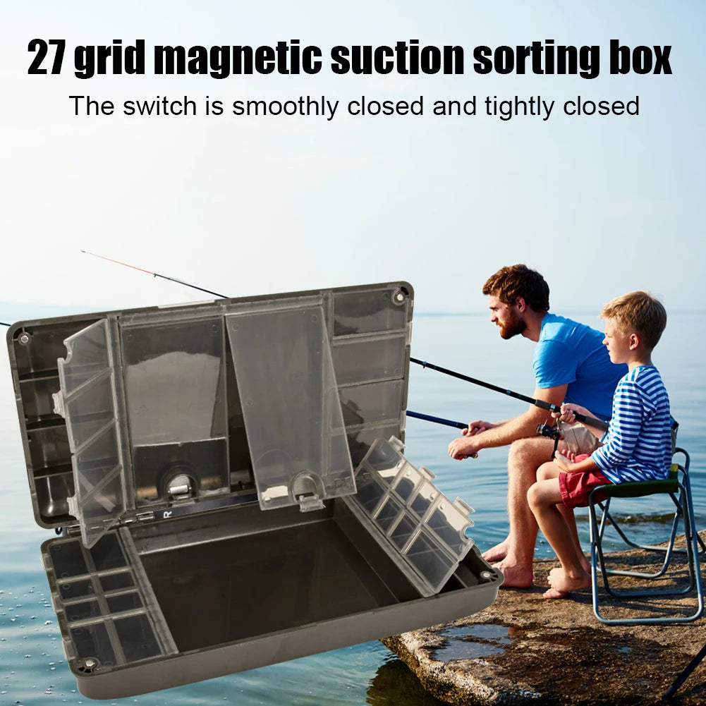 Carp Fishing Organizer Box Portable Fishing Tackle Storage Organizer 27 Grid Magnetic Compartments Fishing Gear Accessories