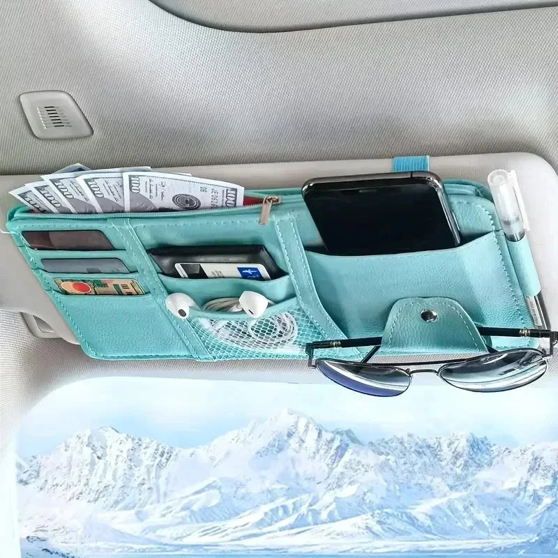 Car Sun Visor Organizer Multi-Pocket Auto Interior Accessories Pocket Organizer Car Document Storage Pouch Pen Holder