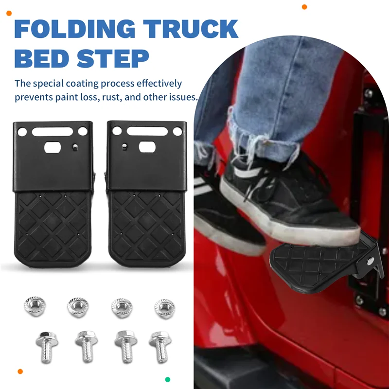 2 estribos plegables antideslizantes para caja de camioneta, parachoques de remolque de barco y escalera de portón trasero de camioneta, piezas exteriores de RV