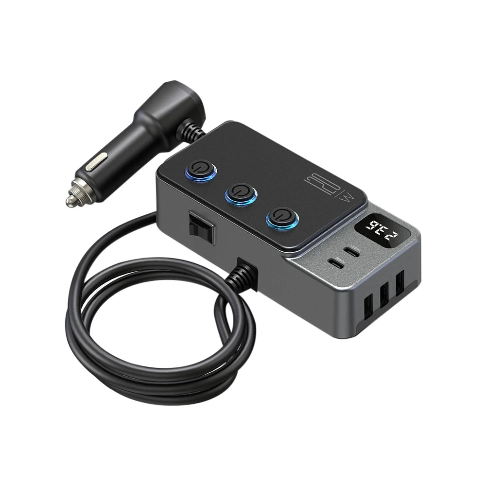120W High Power Car Charger USB C/ One to Three Plug Converter Car Fast Charger Plug Power Adapter for iPhone GPS Dashcam