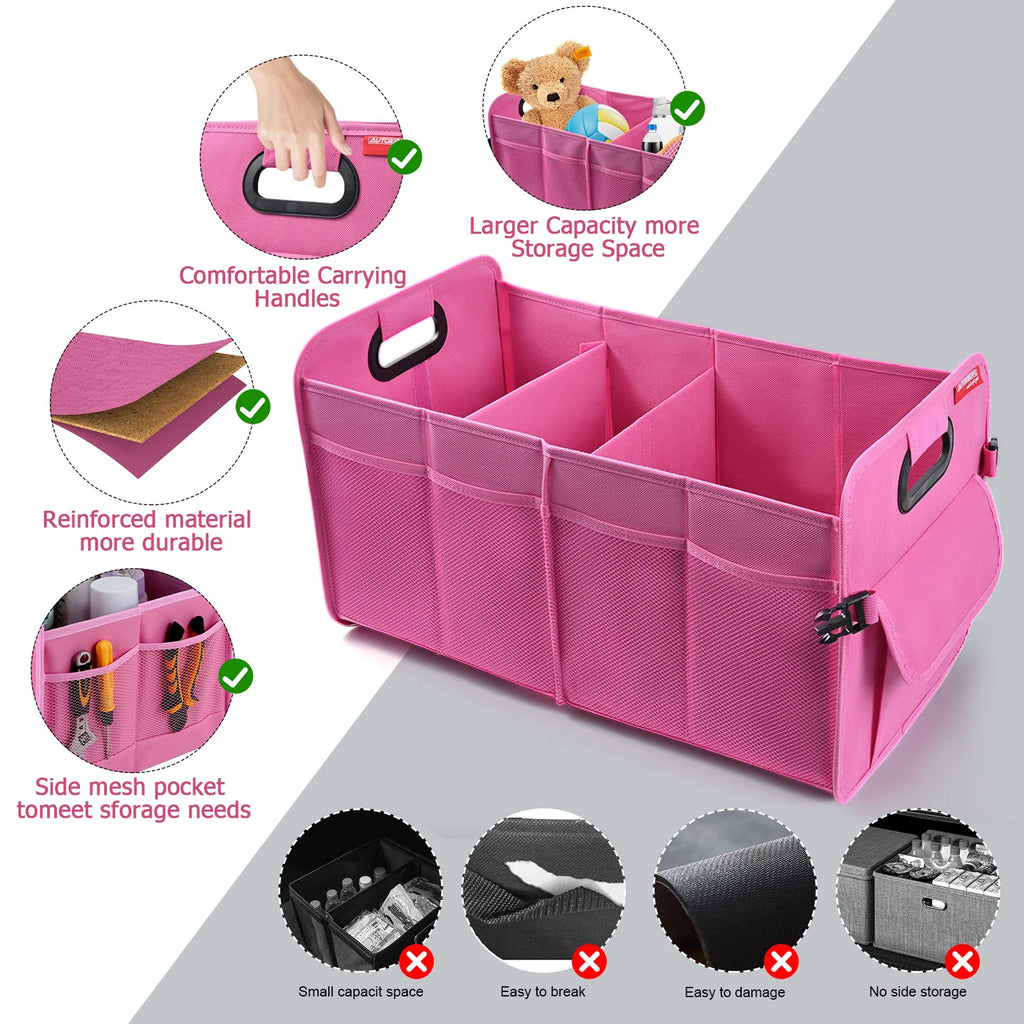 Car Trunk Organizer Car Storage Durable Handles Collapsible Multi-Compartment Car Organizers Foldable and Waterproof for Any Car