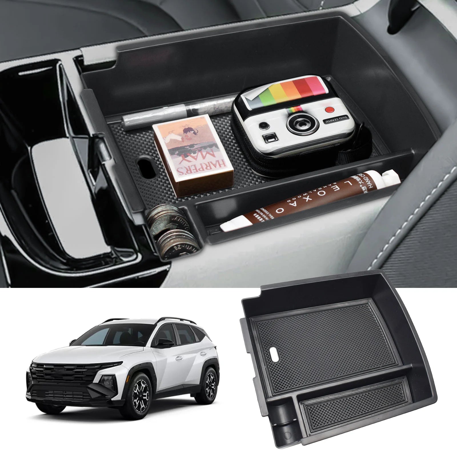 For 2025 Hyundai Tucson Center Console Organizer Tray Armrest Box Storage Interior Car Center Console Box Secondary Accessories