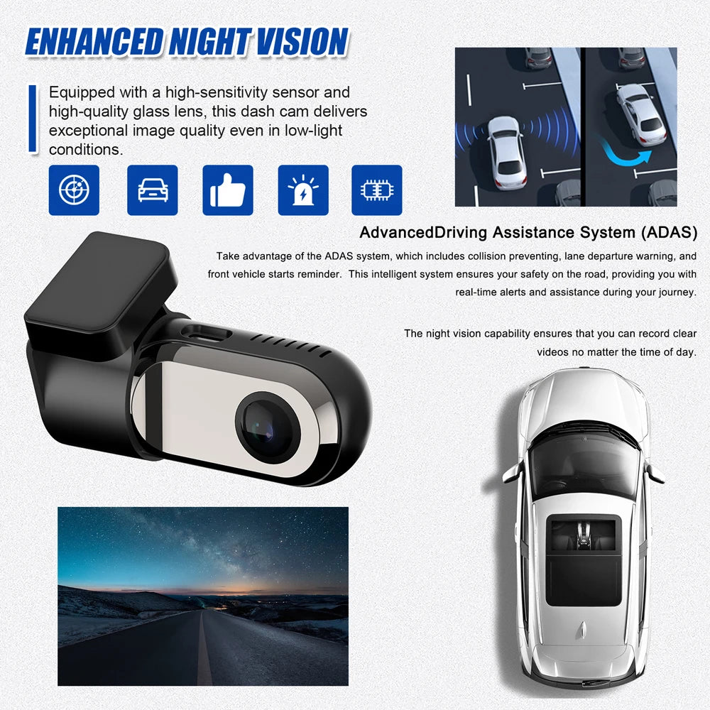 USB Dash Camera Car Android Navigation Driving Video Recorder 360 Degree Rotation DVR Dashboard Camera with ADAS Assisted System