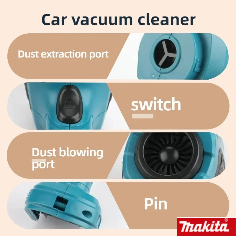 Makita Wireless - Charged Car Vacuum: Strong Suction Handheld Dual - Function (Blow/Suck) for Cars & Households 18v