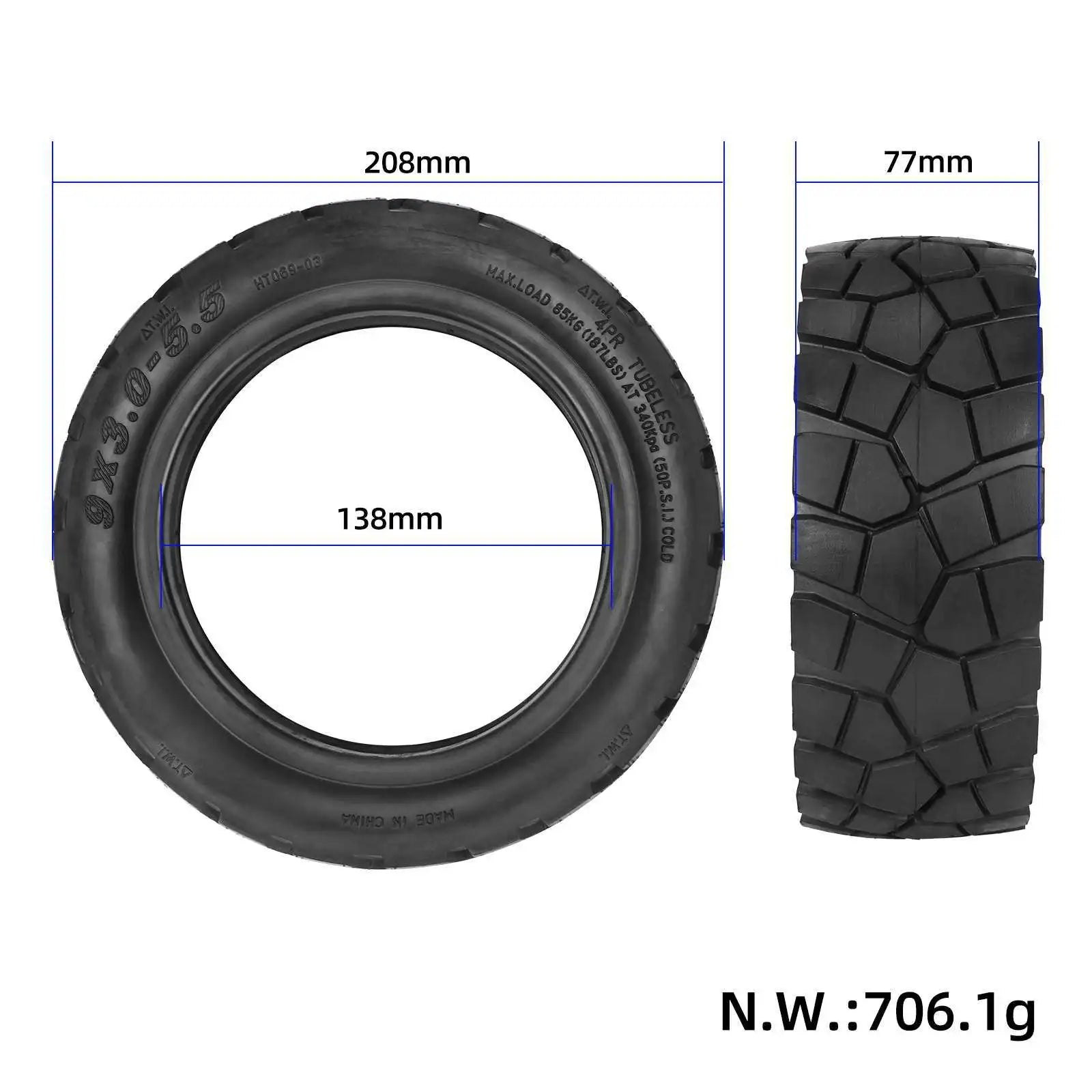 9 Inch 9x3.0-5.5 Tubeless Tyre for Kukirin G2 Pro 2024 Version Electric Scooter Front/Rear Wheel Wear-resistant Tire Accessories