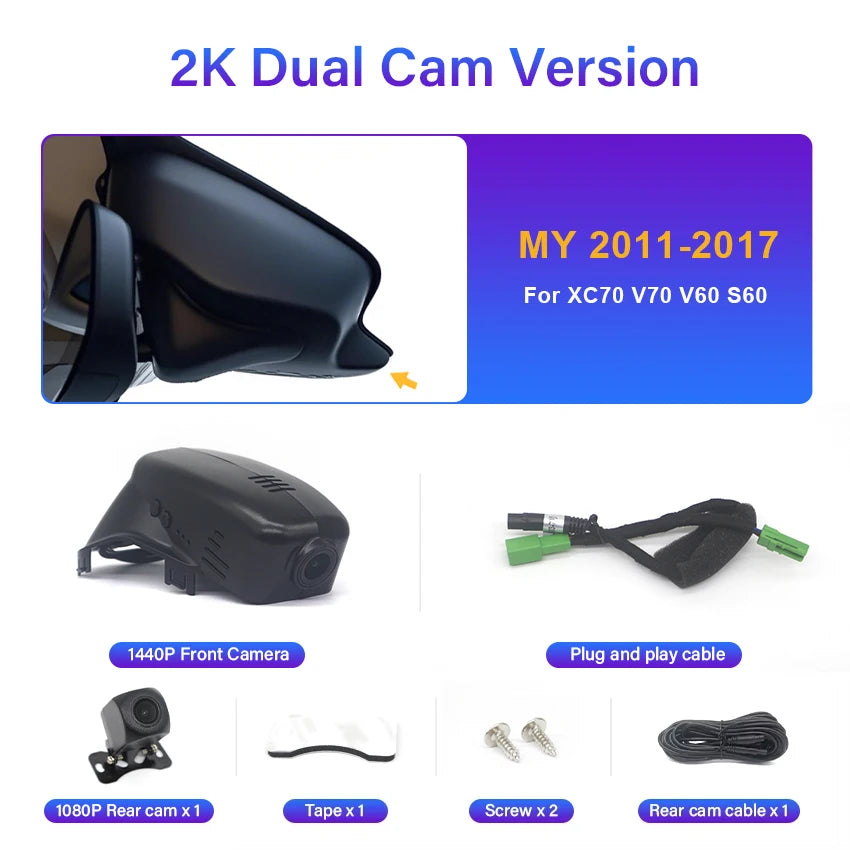 Dash Cam 4K For Volvo XC70 V70 V60 S60 2011-2017 Car DVR Dashcam Camera Video Recorder,Car Accessories