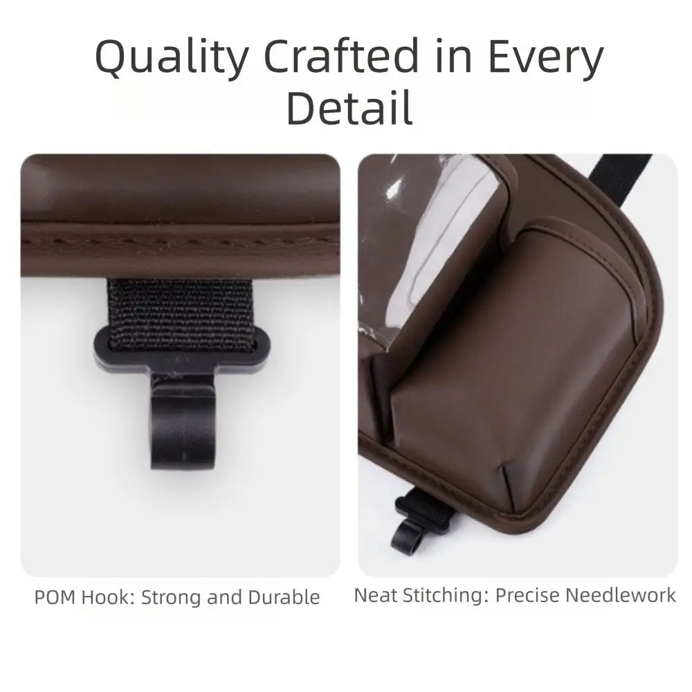 Leather Material Car Back Seat Organizer Hanging Storage Bag Multifunctional Design Car Organizer Tissue Box Holder