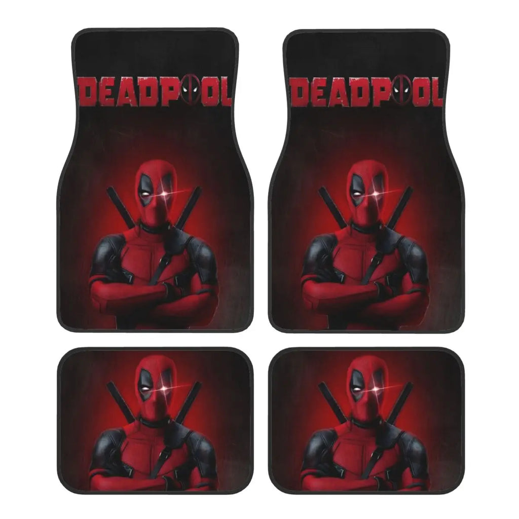 Deadpool Superhero Comics Car Floor Mats Carpet Set of 4 Anti-Slip Universal Automotive Floor Mat Fit for Vans SUV