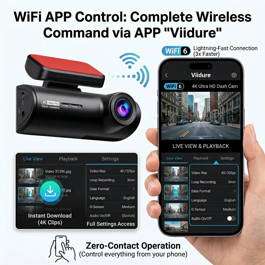 4K+1080P Ultra HD Dash Cam WiFi Car DVR GPS Dual Dash Camera APP Control Video Recorder Night Vision G-Sensor Loop Recording