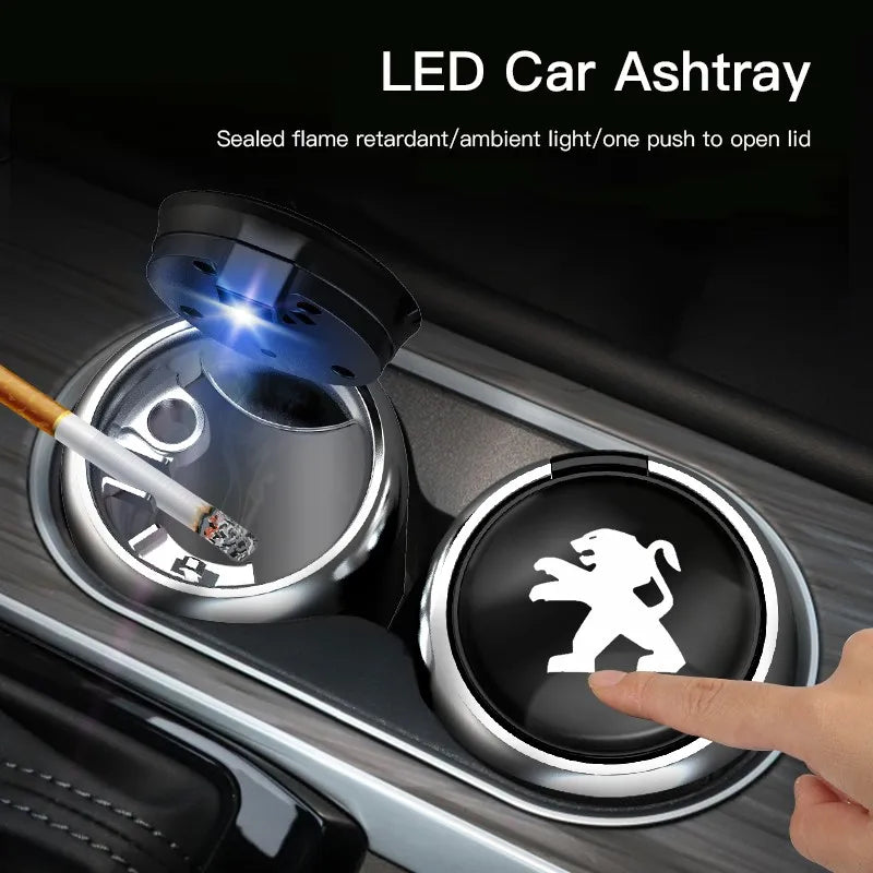 For Peugeot 208 3008 308 2008 207 107 508 607 106 Car Interior Accessories Ashtray LED Light Portable Smoke Ashes Holder