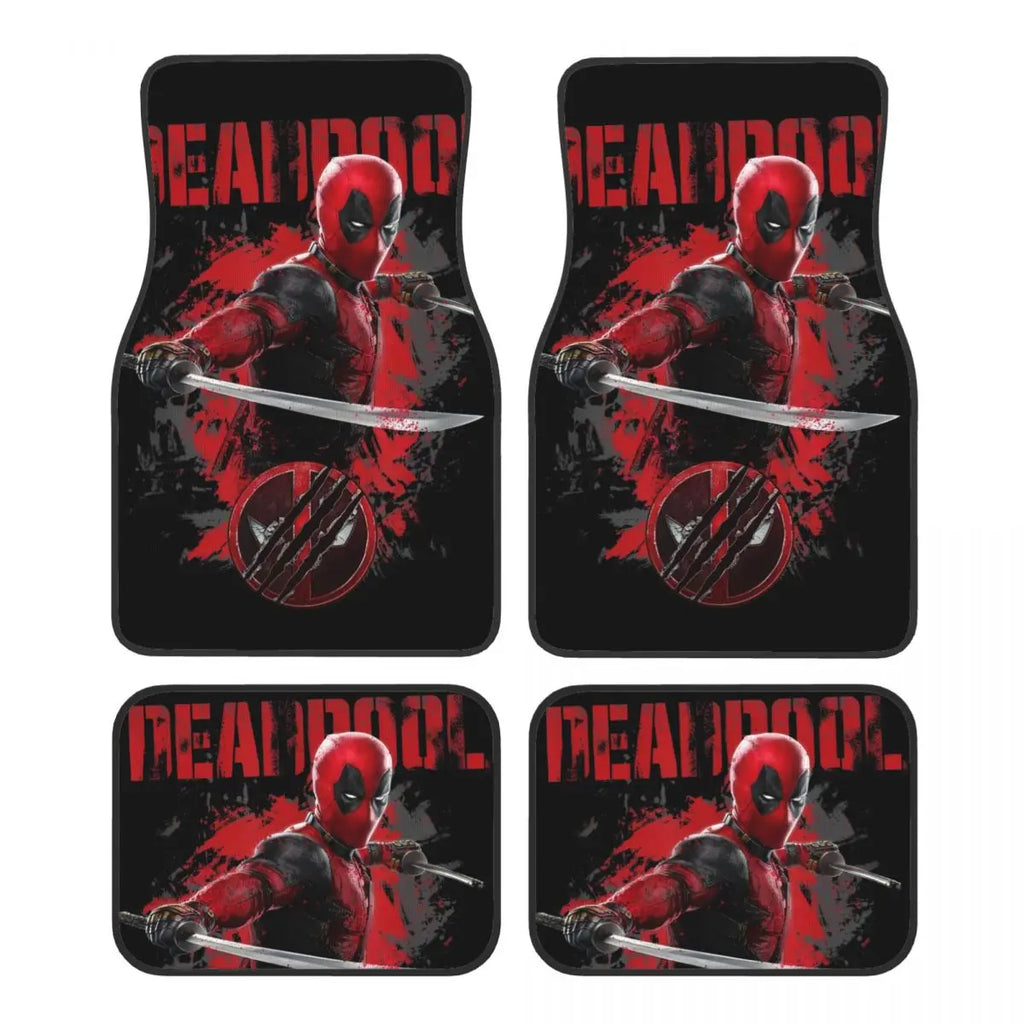 Deadpool Superhero Comics Car Floor Mats Carpet Set of 4 Anti-Slip Universal Automotive Floor Mat Fit for Vans SUV