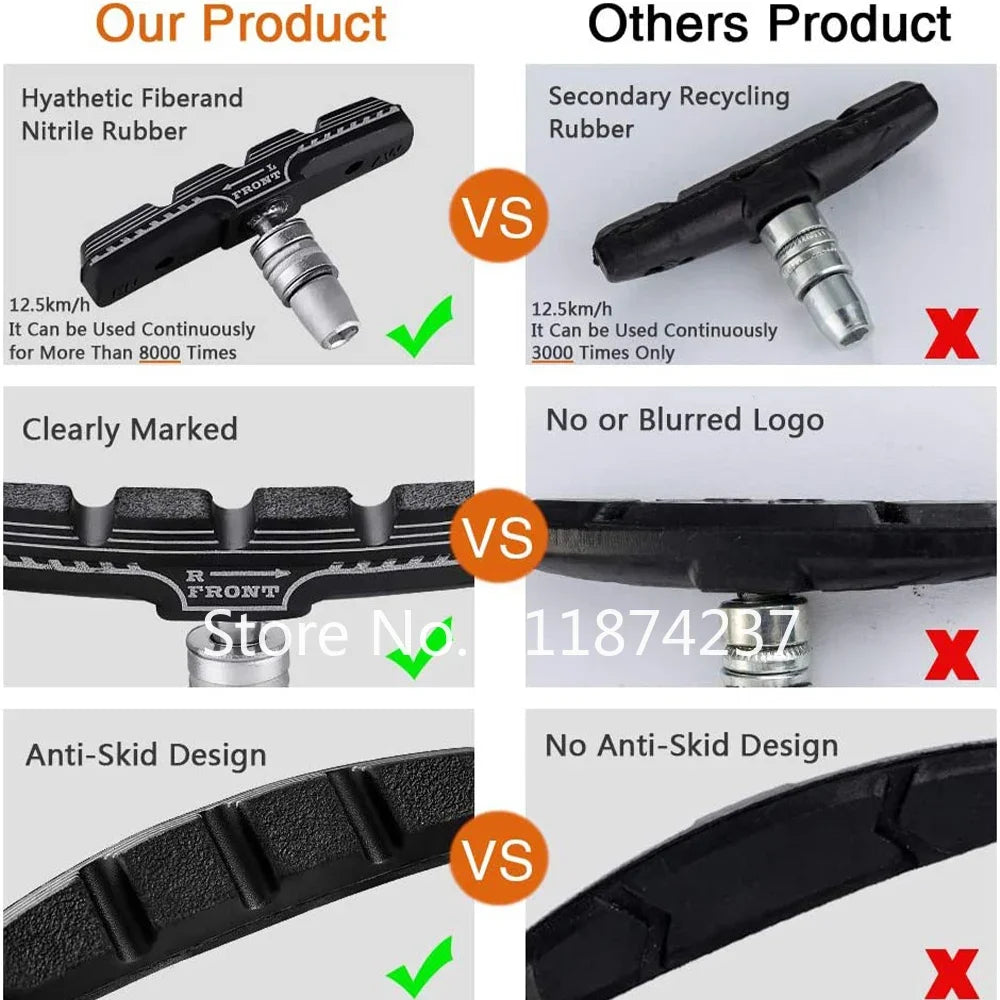 A Pair(2 Pcs) Durable Bicycle Silent Brake Pads Cycling V Brake Holder Pads Shoes Blocks Rubber Pad for Long-lasting Performance