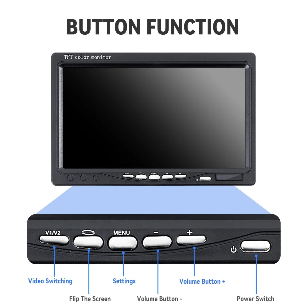 KTYDKP 7 Inch Car Monitor Screen Rear View Camera HD Digital 2 Way Video Input Rearview Image 9V-36V TFT LCD Parking System