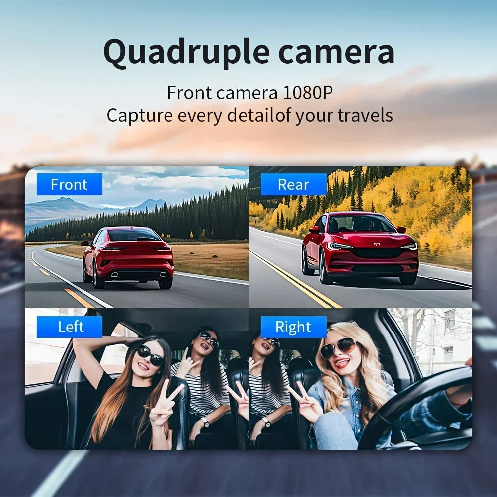 Car Dash Cam 4 Channel Driving Camera with WiFi GPS 1080P Front Left Right Rear Night Vision Loop Recording 24H Parking Monitor