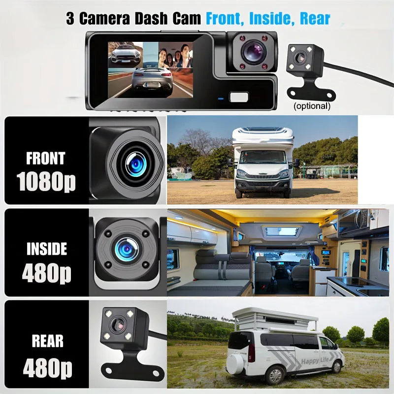 High-performance 3-lens dash cam With motion detection and parking mode record automatically when it detects a collision or …