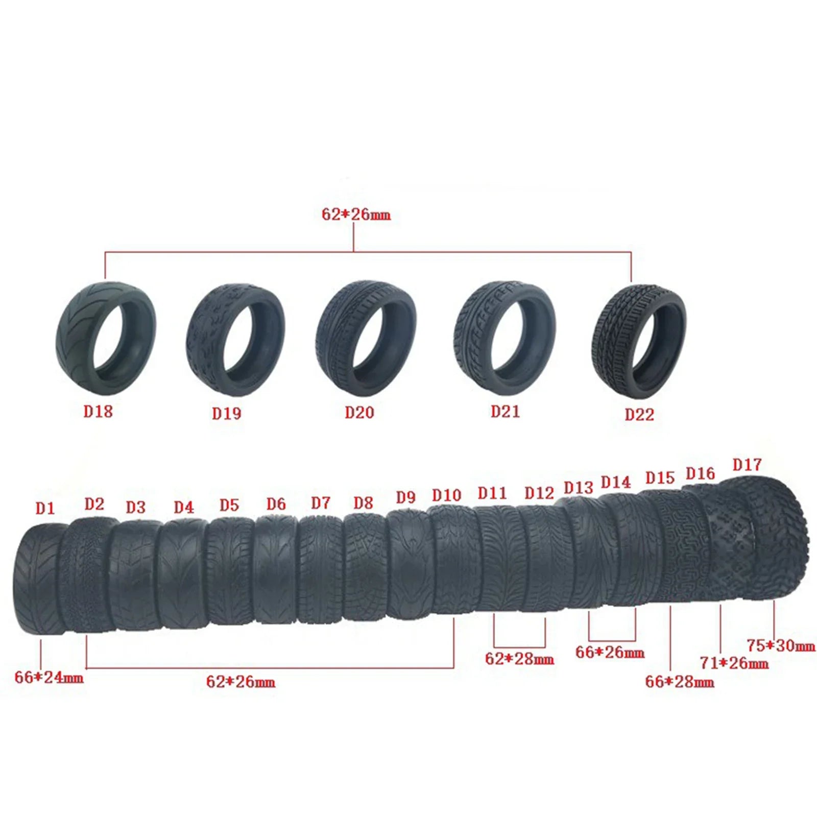 2/4Pcs High Grip Soft Tires for 1:10 RC On-Road Car - Fit Tamiya M05 M06 M07 Touring Models, Upgrade Rubber Wheels