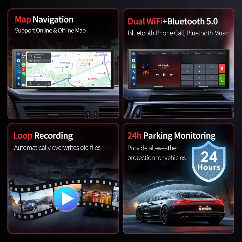 11.4inch 4G Android 14 8+128G Dashcam 8 Core Wireless CarPlay & Android Auto Split Screen Remote Monitoring Car DVR