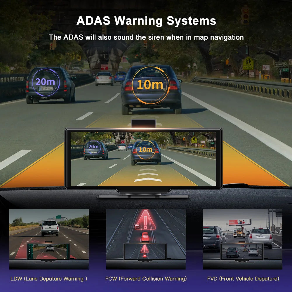 10.26''Dashboard Android 13 Dash Cam 5.1Bluetooth U Disk ADAS GPS Navigation FM AUX 24H Parking Monitor Car DVR Video Recorder