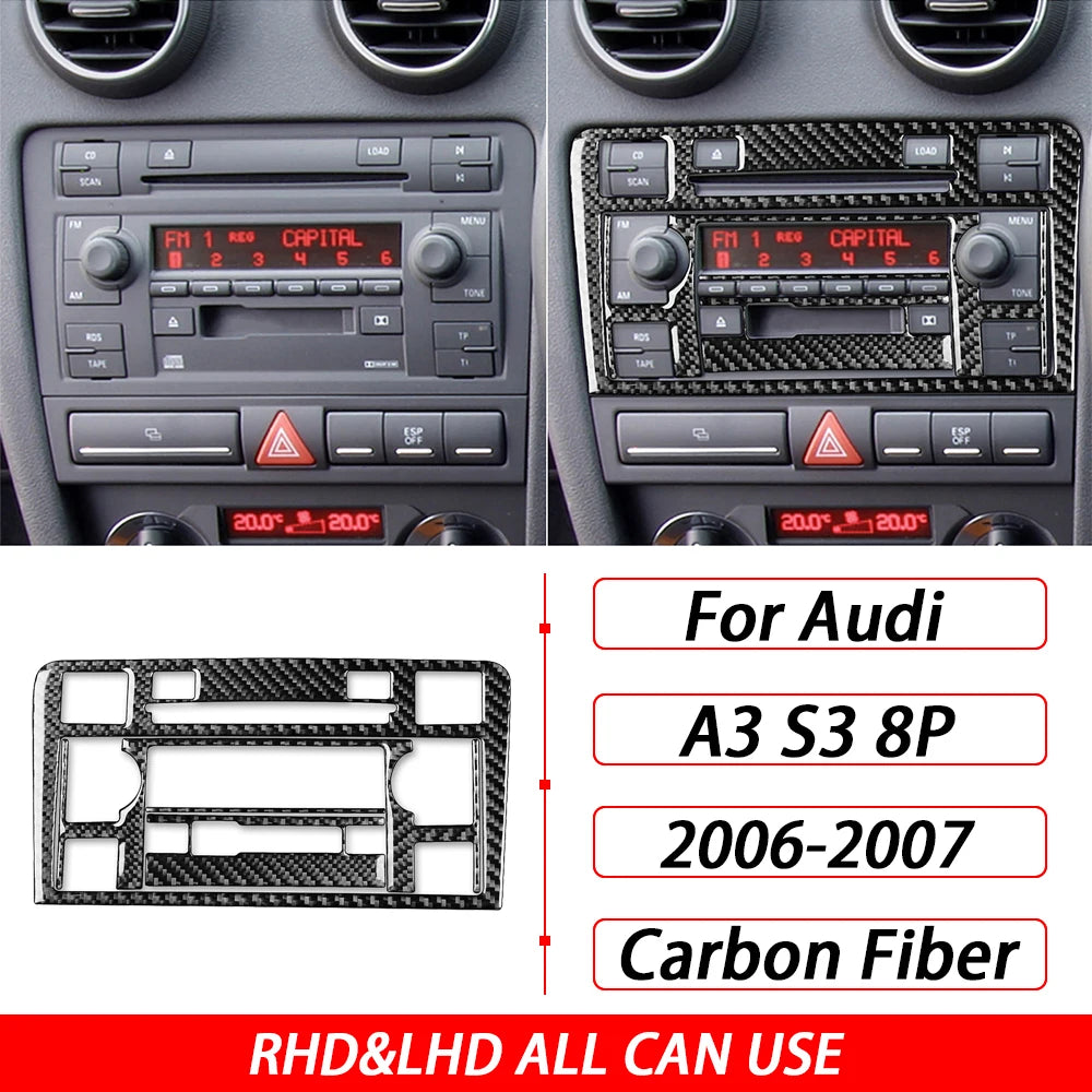 For Audi A3 S3 8P 2006 2007 Car Accessories Carbon Fiber Central AC Radio CD Navigation Panel Set Trim Cover Interior Sticker