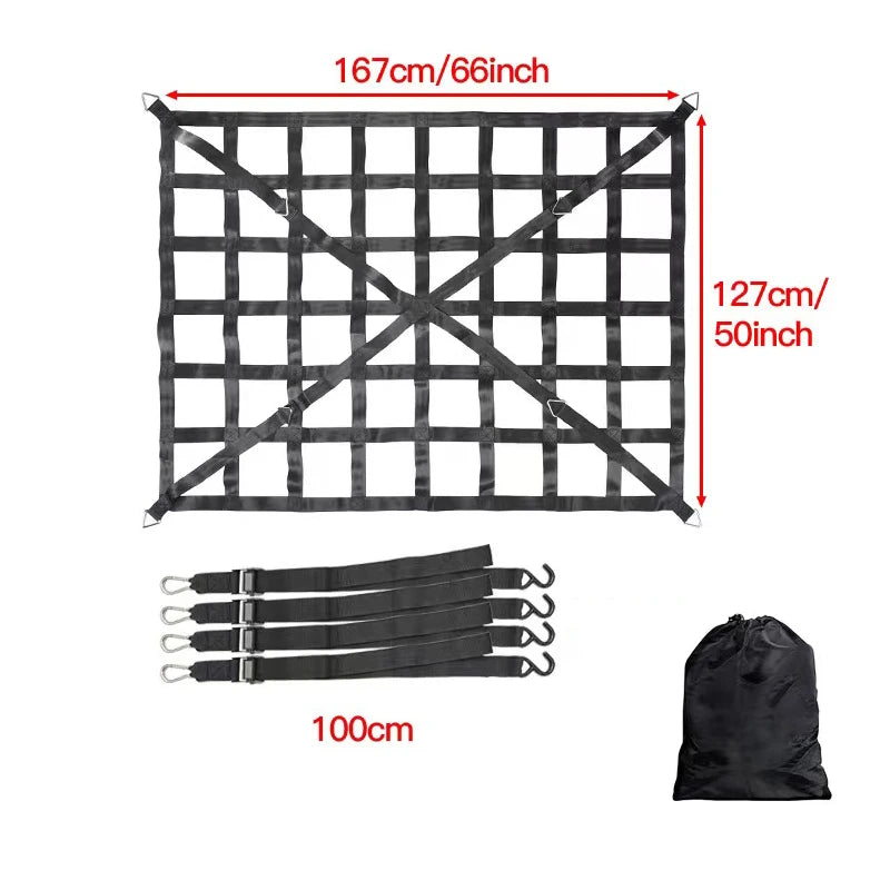 Car Trunk Rooftop Net Mesh Cargo Net Heavy Cargo Net Truck Trailer Dumpster Extend Mesh Covers Luggage Nets With 4 Fixed Belt