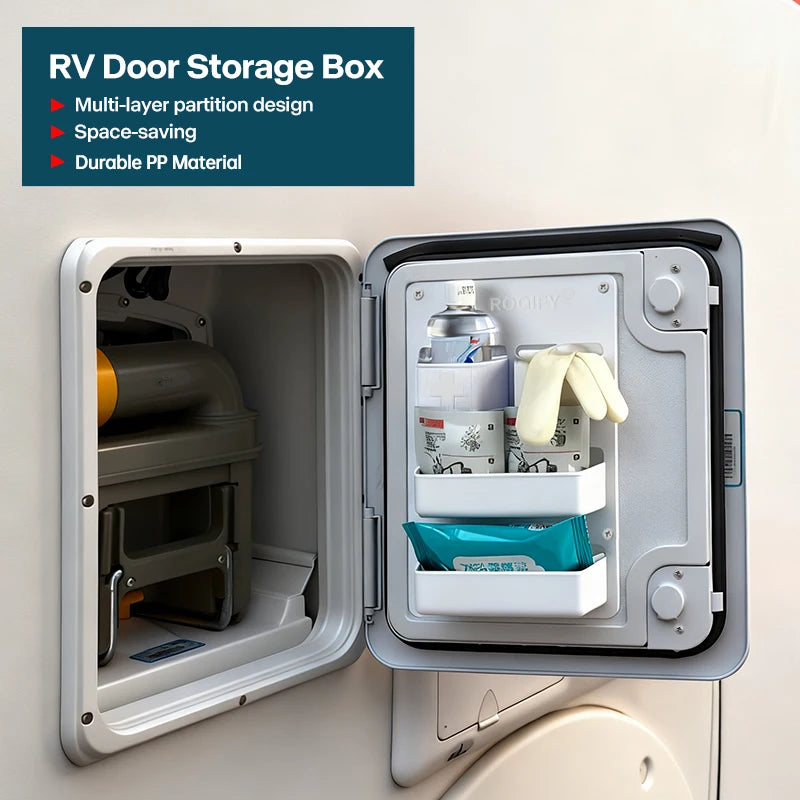 Camper RV Door Organizer Storage Box ABS Compartment Shelf for Motorhome Caravan Van Waste Tank Hatch