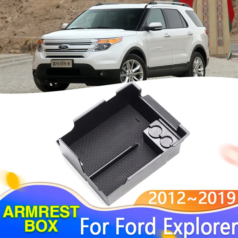 Car Organizer Box For Ford Explorer U502 MK5 2012 2013 2014 2015 2016 2017~2019 Central Armrest Storage Auto Goods Accessories