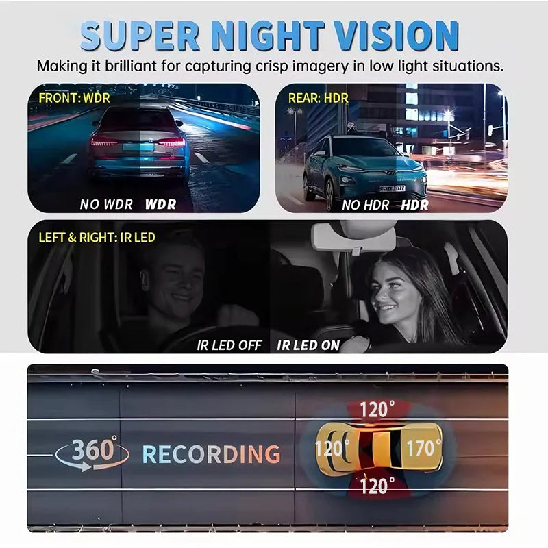 3/4 Channel Car Dash Cam Black Box WiFi Driving Camera FHD 1080P Front Left Right Rear Night Vision Loop Recording Hardwireki