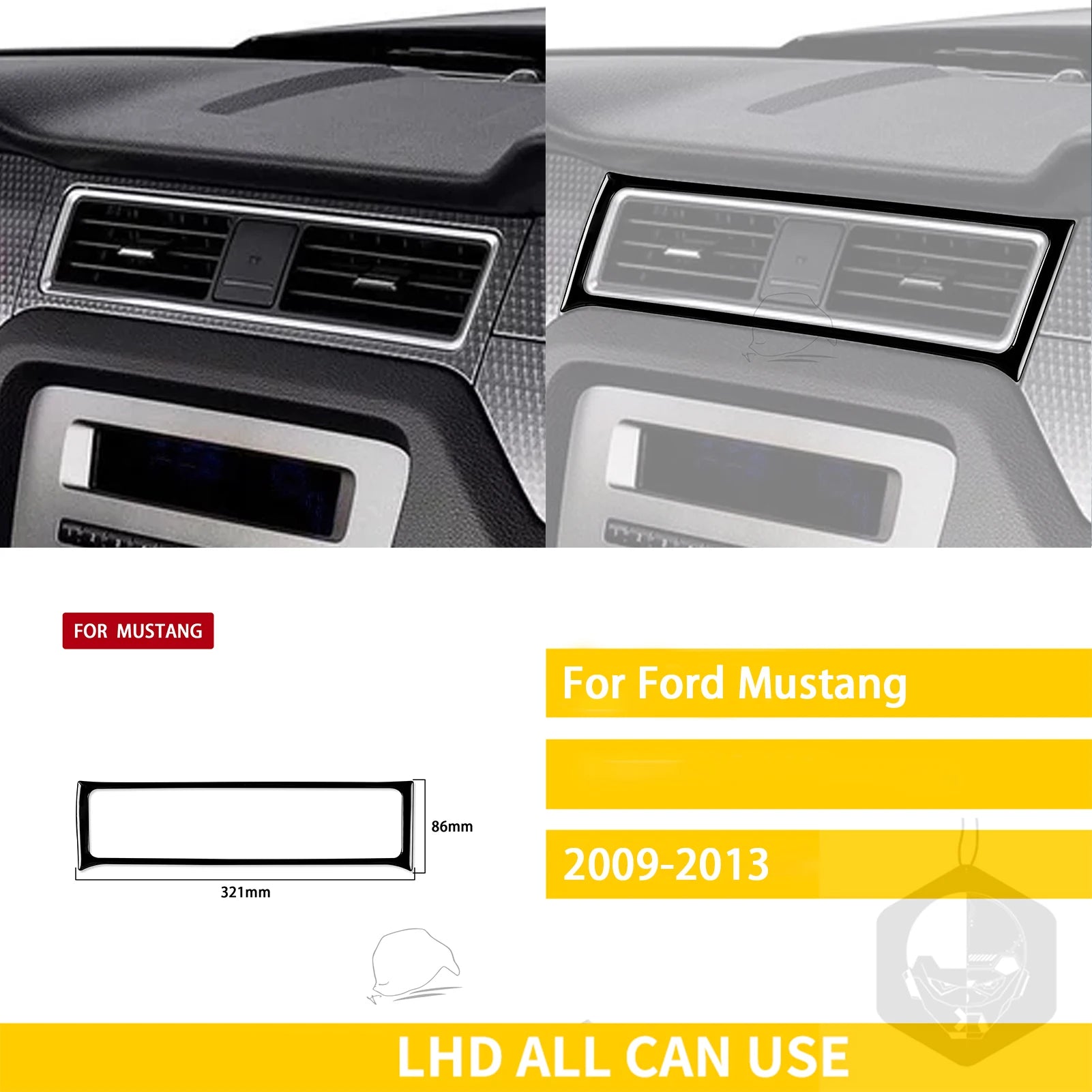 For Ford Mustang 2009-2013 Accessories Car Plastic Black Interior Door Panel Gear Cupholder Air outlet Trim Sticker Decoration