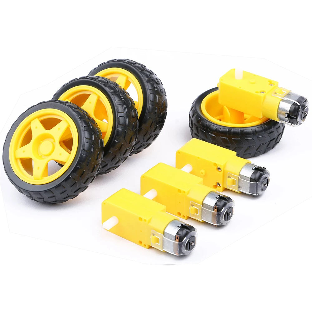 4Pcs DC Electric Motor 3-6V Dual Shaft Geared TT DC Motor Magnetic Gearbox Engine with 4Pcs Smart RC Car Robot Tire Whee