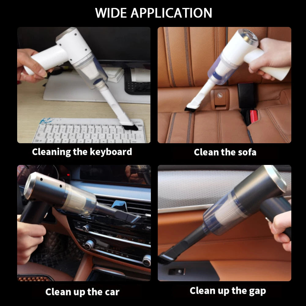 Handheld Car Vacuum 6000Pa 3In1 Cordless Vacuum LED Light 120W High Power Air Duster Black Portable Auto Home Office Pet
