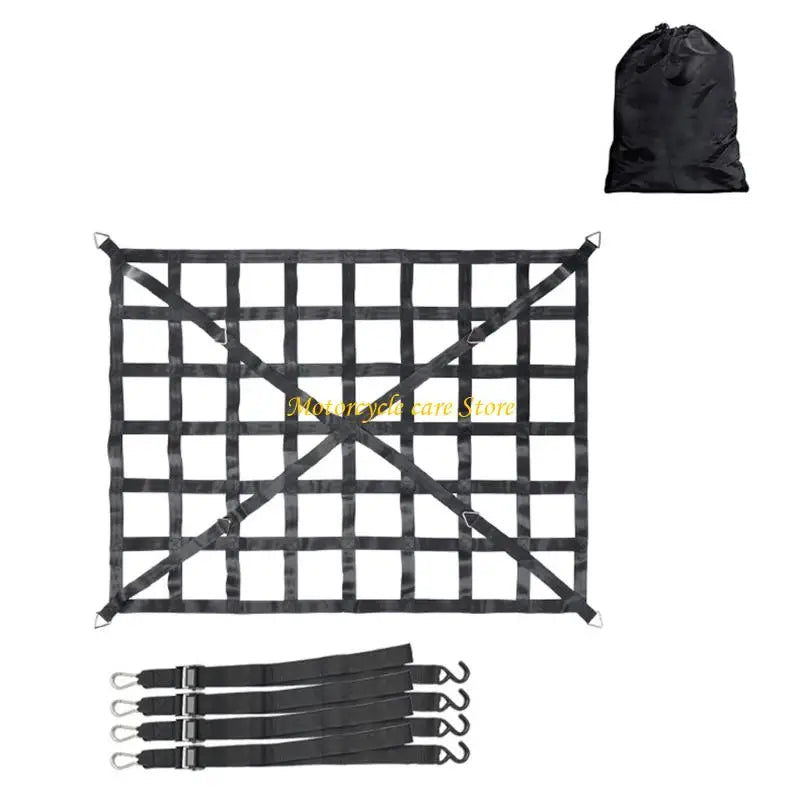U75F Adjustable Truck Bed Storage Net Reinforced Edges S Hooks For SUVs Pickup Cargo Safety