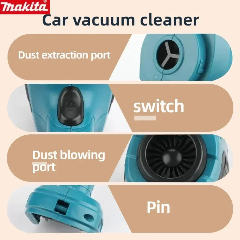 Makita Wireless - Charged Car Vacuum: Strong Suction Handheld Dual - Function (Blow/Suck) for Cars & Households 18v