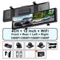Adinkam 4CH Mstar Dash Cam 12 ''WIFI Rear View Mirror 4 Cameras  Side Fisheye Golden Lens Full HD Night Vision Parking Monitor