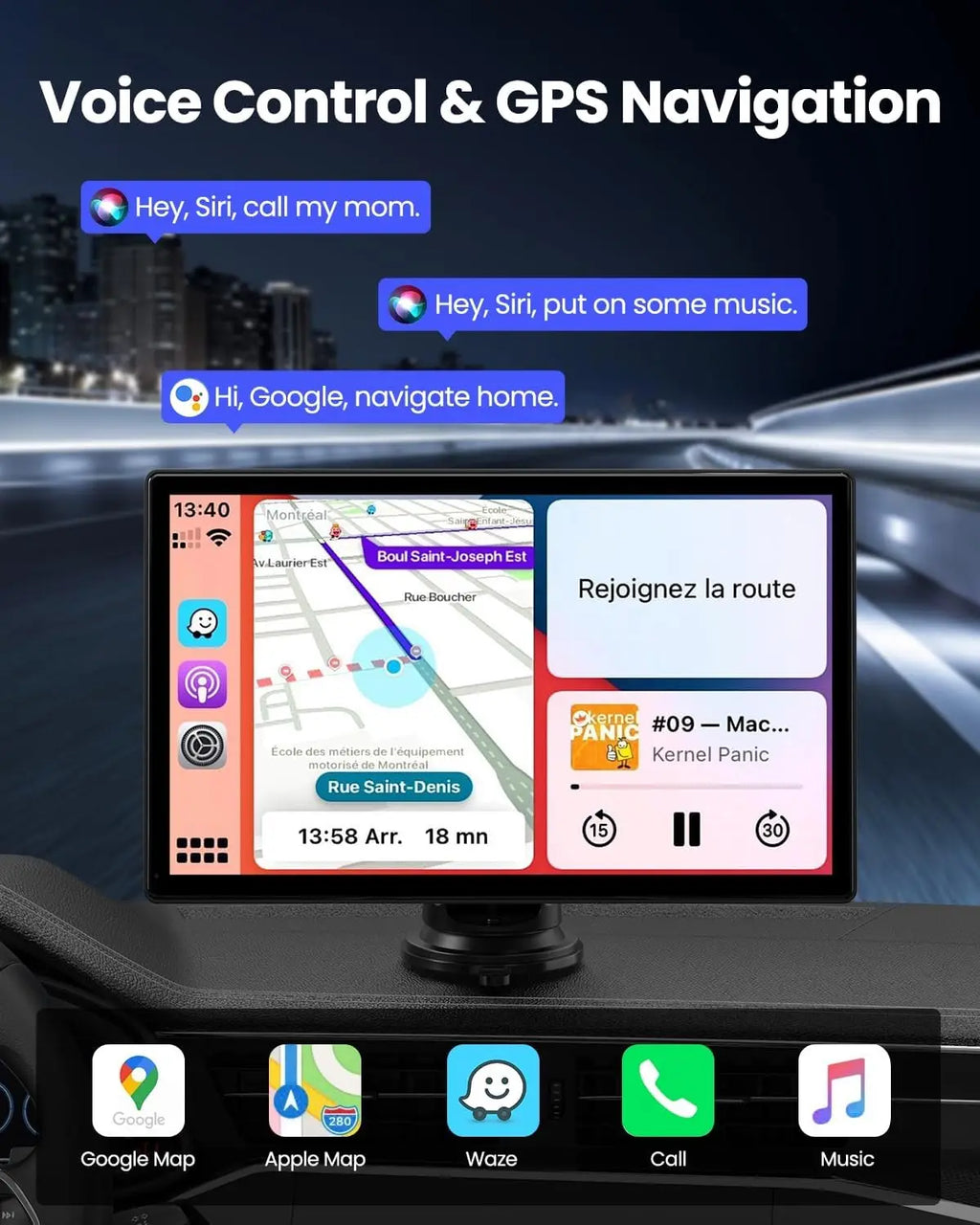 Portable 10.1 inch 4K Dashcam Wireless Carplay Android Auto DVR Car Intelligent Systems Dashboard Car DVR Bluetooth FM AUX