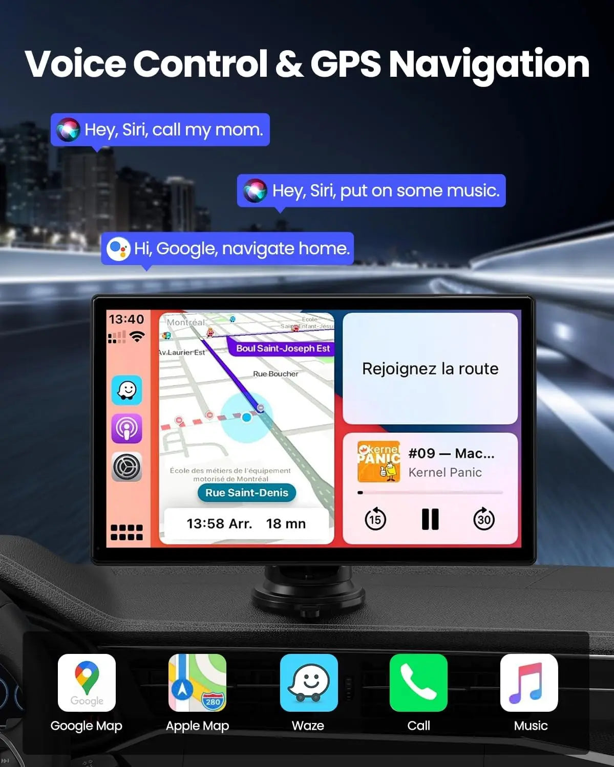 Portable 10.1 inch 4K Dashcam Wireless Carplay Android Auto DVR Car Intelligent Systems Dashboard Car DVR Bluetooth FM AUX