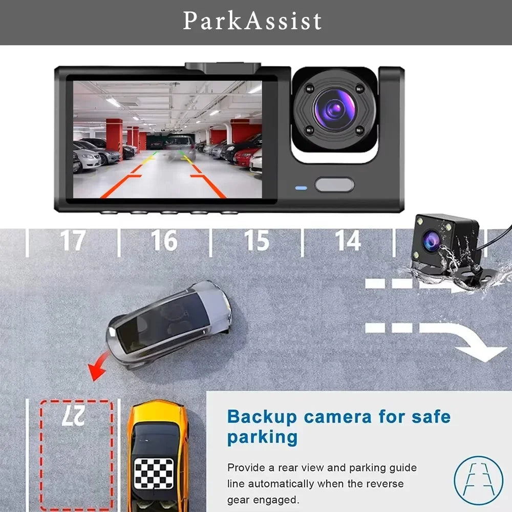 3 Lens Car DVR Camera HD 1080P Inside Vehicle Dash Cam Three Way Front and Rear DVRs Recorder Video Registrator Dash Camcorder