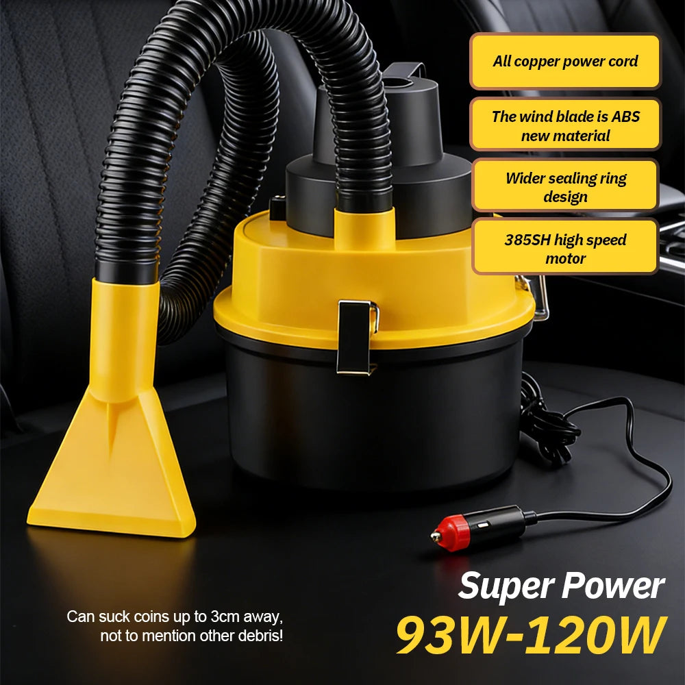 Portable 12V Car Vacuum Cleaner Wet & Dry Canister Vacuum High Power Motor Cleaning Machine for Car Interior Dirt & Liquid