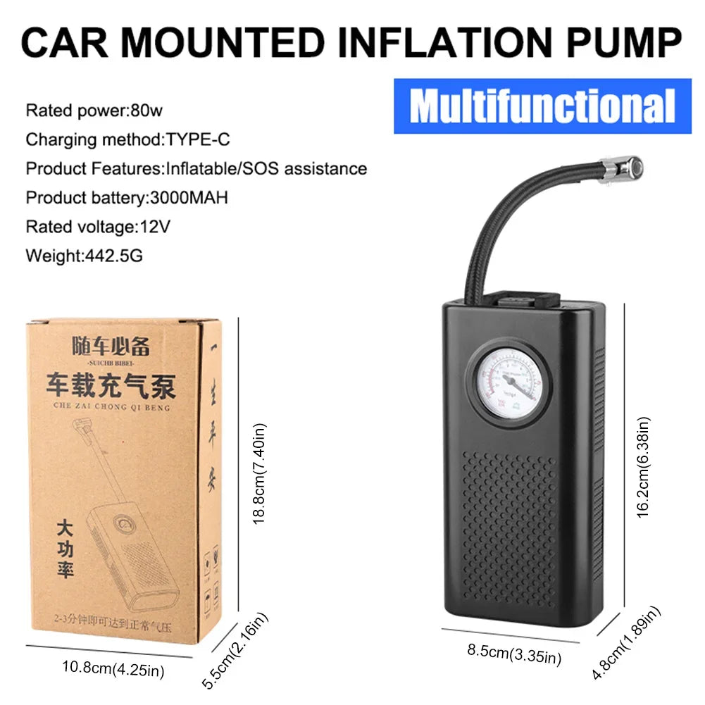 Electric Air Compressor USB Charging Portable Bike Pump Multifunctional Electric Tire Pump for Motorbike Auto Bicycle