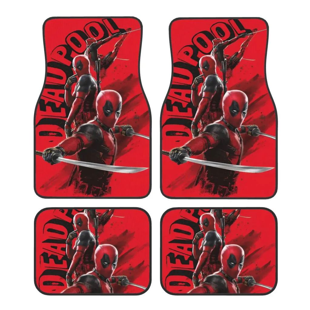 Deadpool Superhero Comics Car Floor Mats Carpet Set of 4 Anti-Slip Universal Automotive Floor Mat Fit for Vans SUV