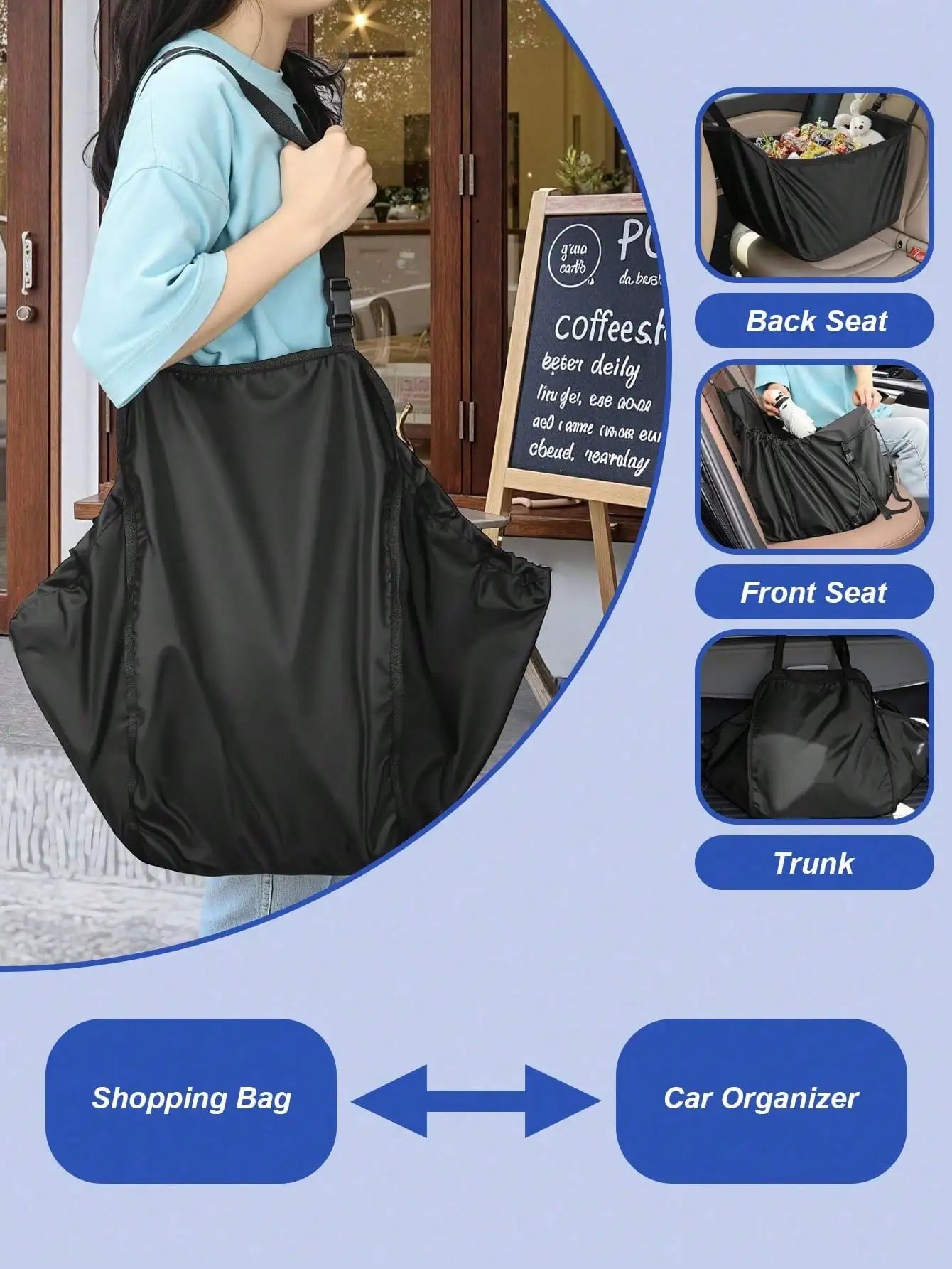 1Pc Car Seat Back Organizer – Large Capacity, Foldable, Washable, with Adjustable Straps, Universal Fit.