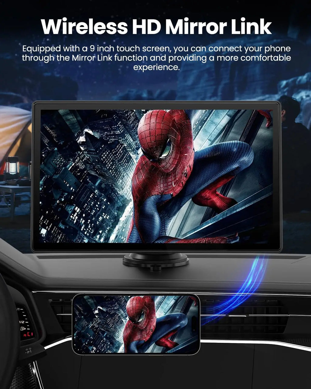Portable 10.1 inch 4K Dashcam Wireless Carplay Android Auto DVR Car Intelligent Systems Dashboard Car DVR Bluetooth FM AUX