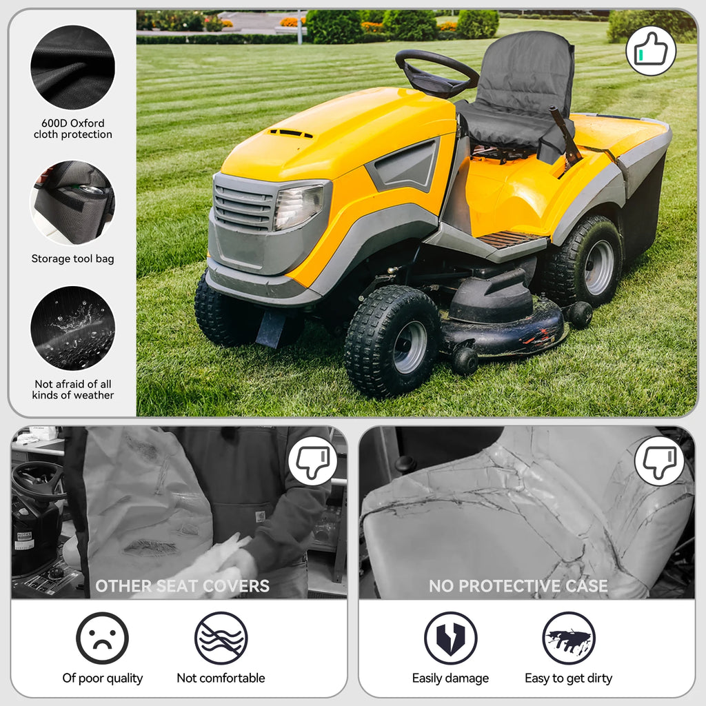 Riding mower seat cover with two storage bags, 600D Oxford Tractor Seat protection tractor seat cover fits most mowers