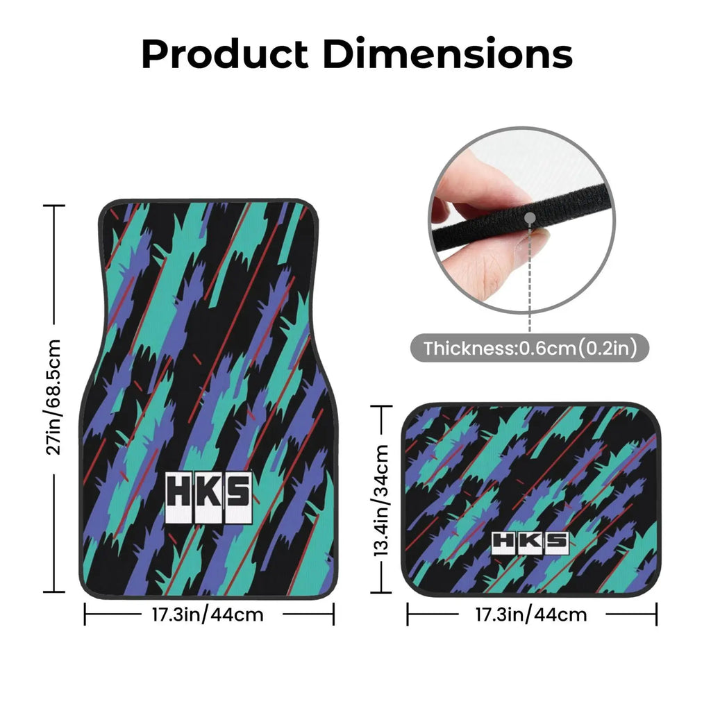 Fashion HKS Retro Pattern Car Floor Mats Durable Car Carpet Mat Set of 4pcs with Anti-Slip Backing Fit for SUV Trucks