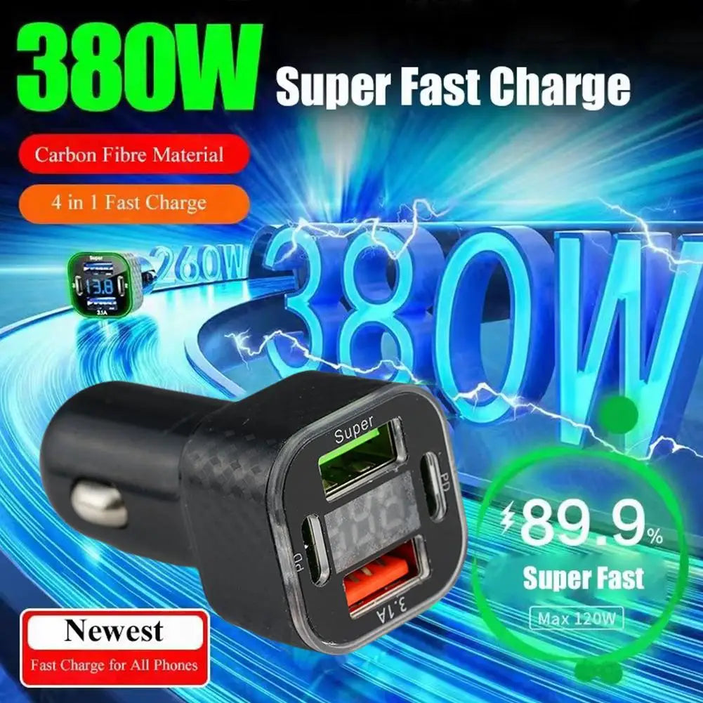 USB C 66W Car Phone Charger Dual PD 4 In 1 With Voltage Display General Super Fast Charge Adapter CE Car Accessories