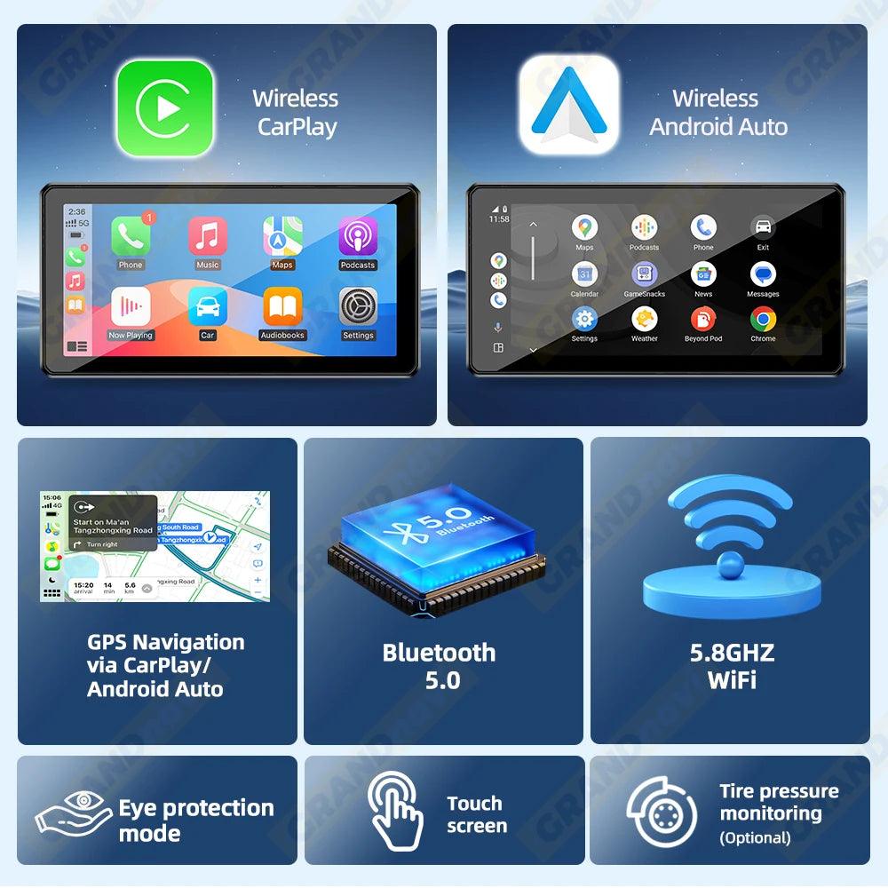 6inch Wireless CarPlay Moto Portable Digital Motorcycle Dashboard IP67 GPS Navigation Display Screen Android Auto Monitor