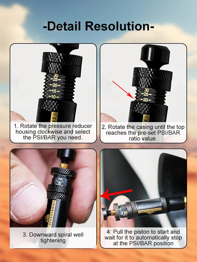 4pcs Adjustable Auto-Stop Tire Deflator Valve Kit (10-30 PSI)Screw-on Tyre Air Down Tool for Vehicles Motorcycle Offroad 4x4