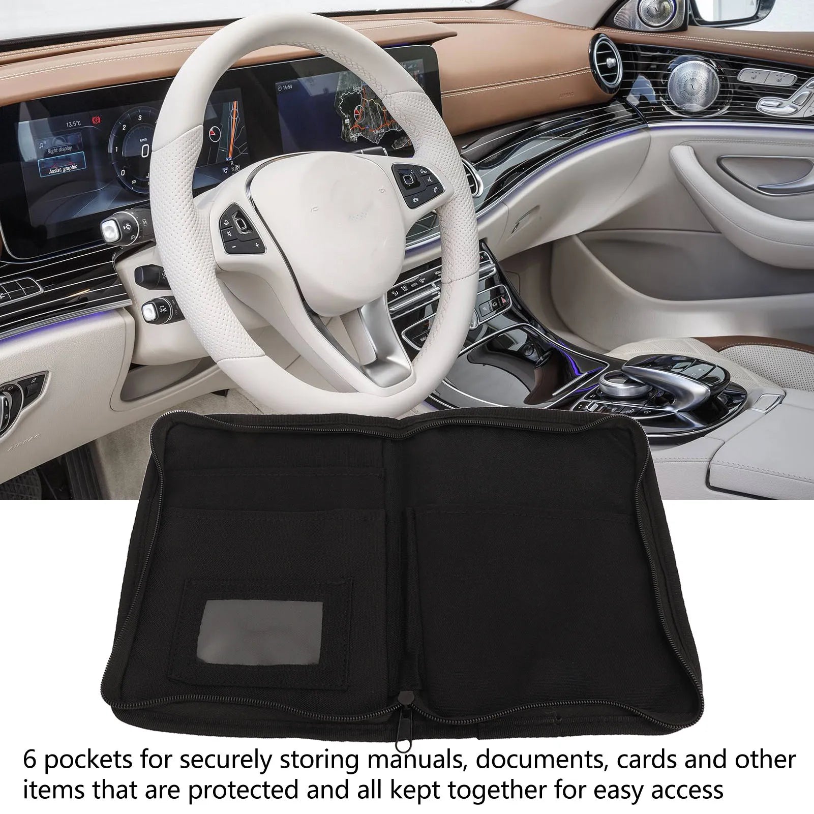 Vehicle Document Glove Box Organizer Car Document Holder Zipped Design 6 Pockets  Portable Oxford Cloth for Car