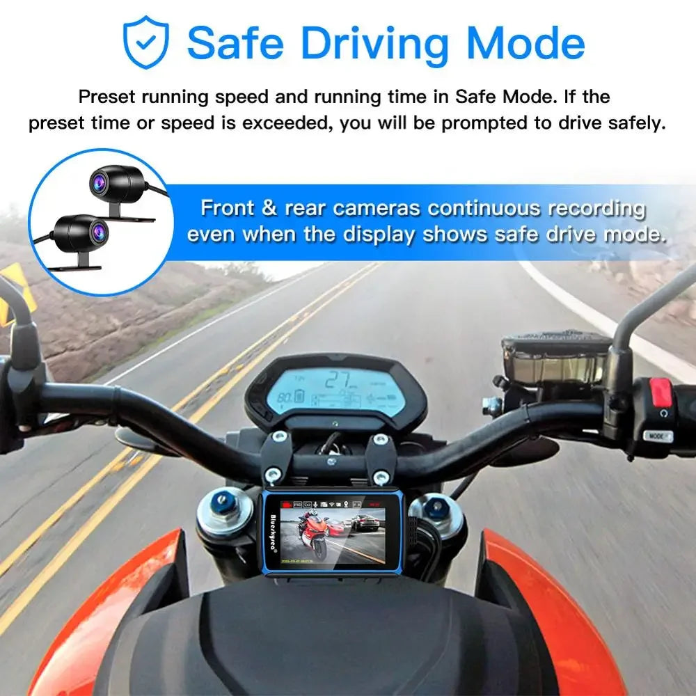 DV988 Motorcycle Dash Cam 1080p  Dual Lens  DVR with 4'' IPS Touch Screen Waterproof IP66 Loop Recording with GPS