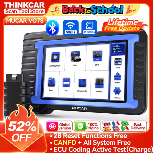 MUCAR VO7S  CANFD Car Diagnostic Tool Full Systems diagnosis 28 Resets Scan Tool Bi-Directional Contorls ECU Coding OBD2 Scanner